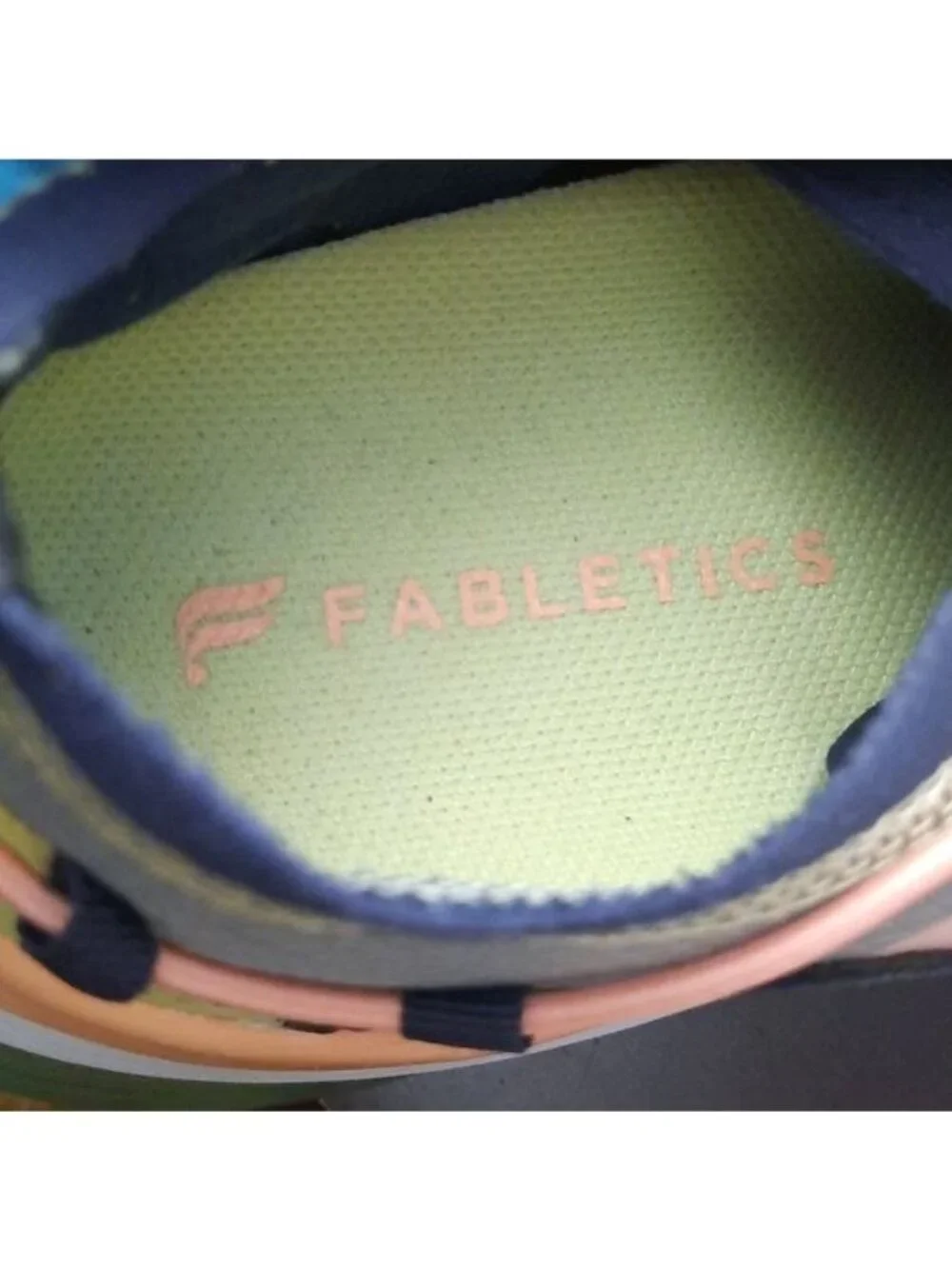 Fabletics Blue Grey Peach Green Adjustable Toggle at Heel Sneakers 7.5